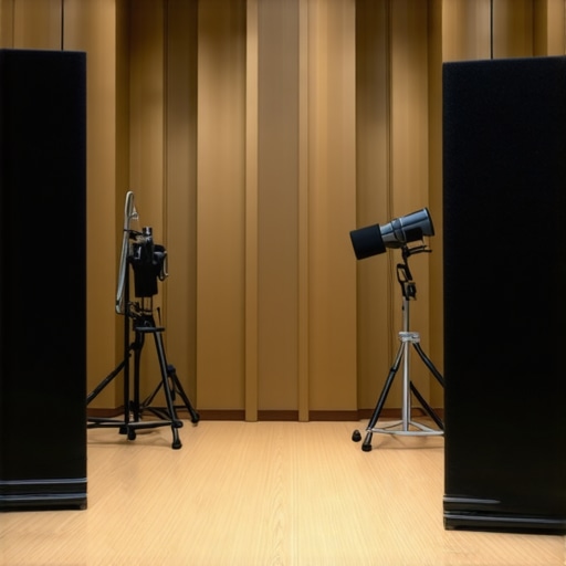 A professional voiceover studio with tailored acoustic treatments for optimal sound quality.