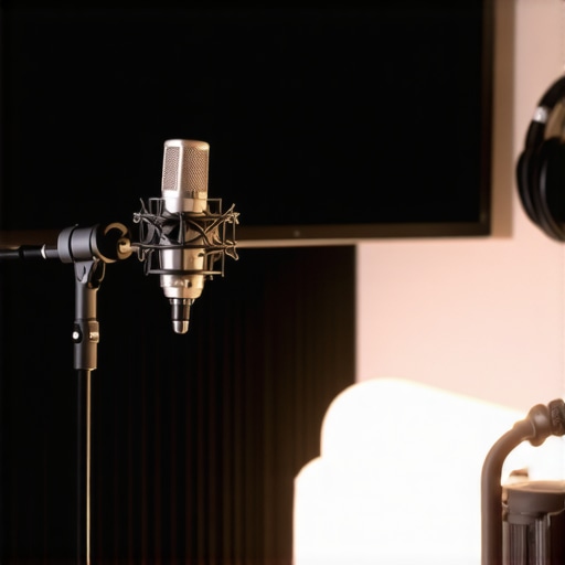 Home studio setup with microphone and acoustic treatment