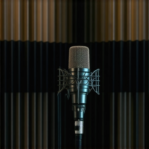 Home recording studio with acoustic treatment and microphone