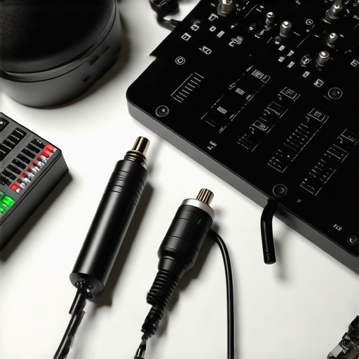 Audio interface, cables, and calibration tools arranged for maintenance and setup