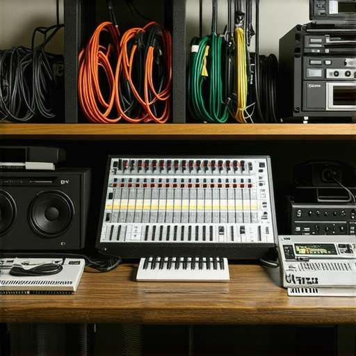 A tidy, well-maintained voiceover studio with organized cables and diagnostic tools.