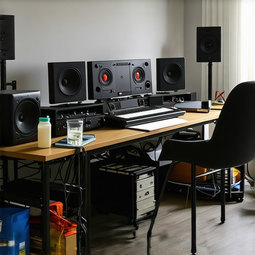 Technician cleaning and inspecting audio equipment in a professional home studio.