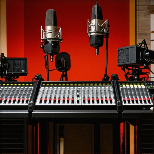 A well-maintained professional voiceover studio with tools for cleaning and upkeep.