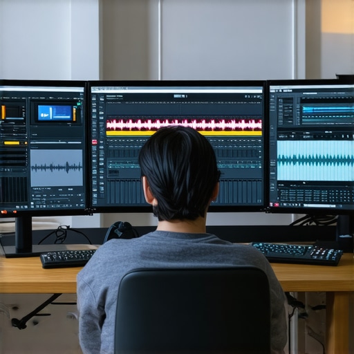 Person analyzing various DAW software options on a laptop, emphasizing user interface differences.