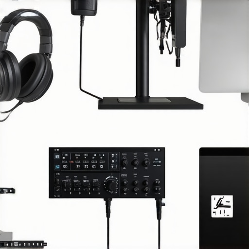 Studio headphones connected to an audio interface and a computer