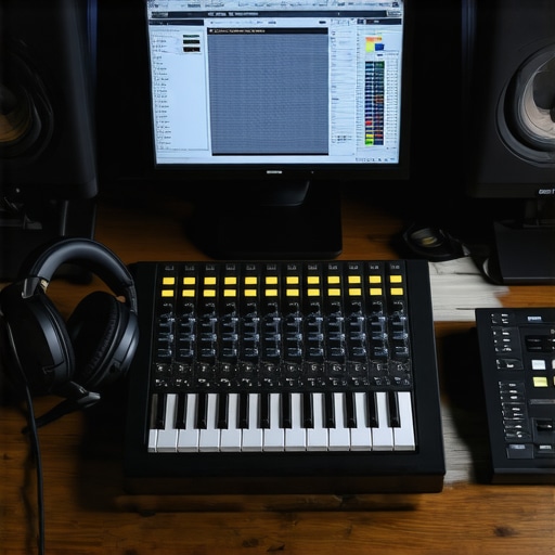 Professional voiceover studio showing headphones and audio interface setup.