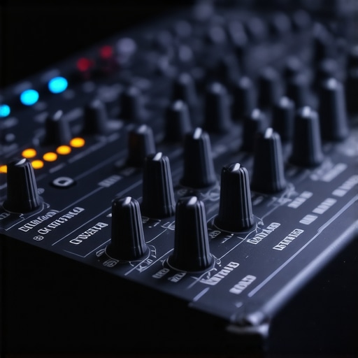 A high-quality audio interface with connected cables in a professional recording environment