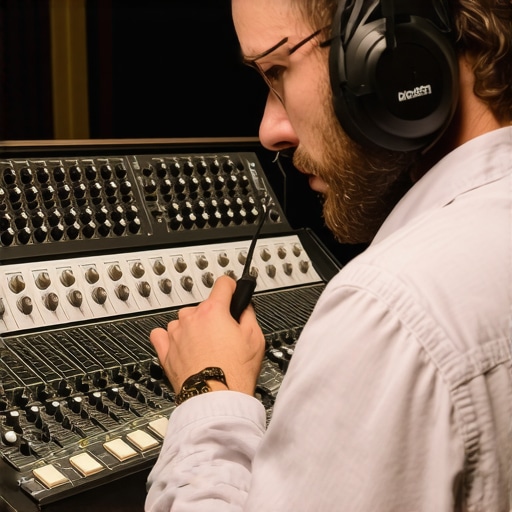 Engineer calibrating studio headphones for accurate sound reproduction.