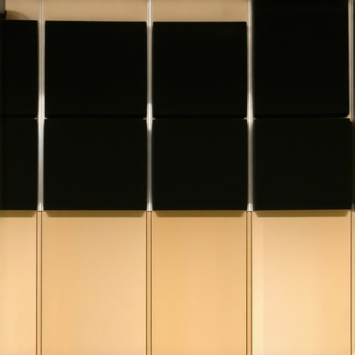 Studio acoustic panels arranged to absorb sound reflections for clear voice recordings.
