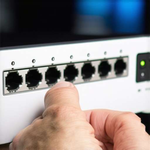 A technician adjusting Thunderbolt 6 port settings on an audio interface with a focus on firmware and port configuration