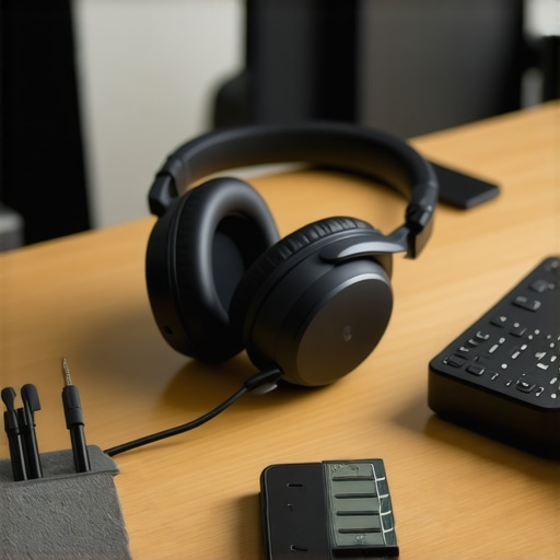 Studio headphones and audio interface ready for maintenance and calibration