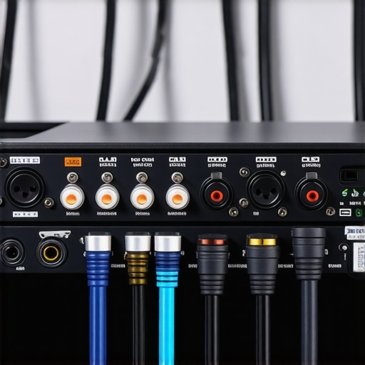 High-quality shielded audio cables connected to an audio interface in a professional studio setup