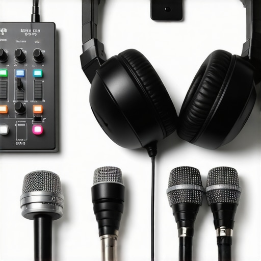 Audio engineer calibrating headphones and audio interface in a modern home studio.